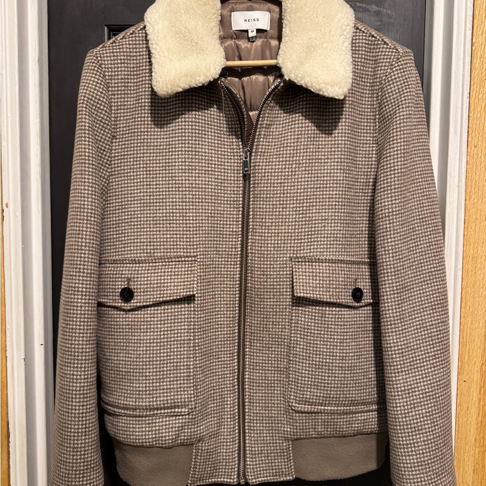 Reiss Brown and Cream Bomber Jacket